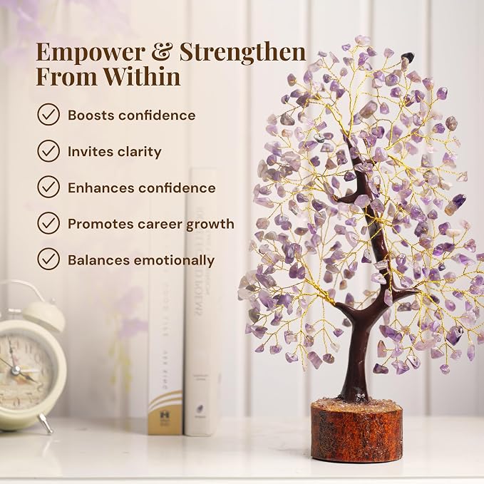 Amethyst Crystal Tree of Life 10-12 Inch with 2 Chakra Pendants – Healing Gemstone Bonsai Money Tree for Positive Energy, Feng Shui & Reiki, Spiritual Home Decor & Gifts for Women