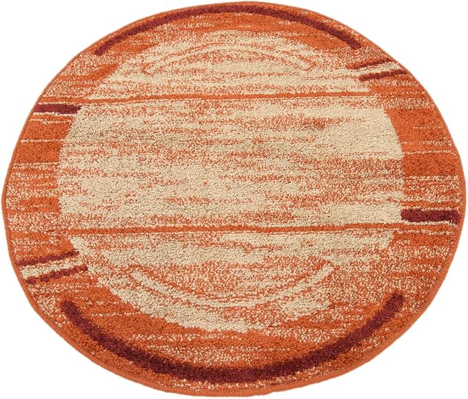 Unique Loom Autumn Collection Modern Contemporary Casual Abstract Area Rug (Beige/ Terracotta Rustic, 3 ft 3 in Round)