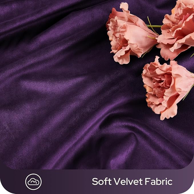 HOMEIDEAS 100% Blackout Purple Velvet Curtains, Thermal Noise Reduction Soft Luxury Vintage Christmas Velvet Curtains for Bedroom Decor, Living Room, Home, 52 X 108 Inch, 2 Panels