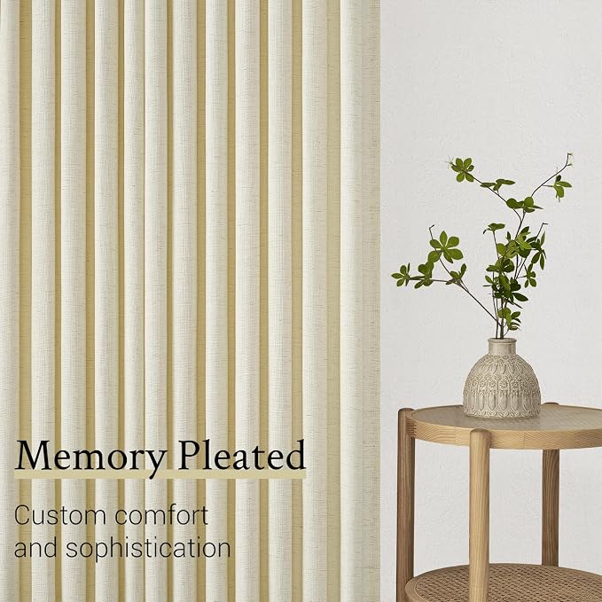 Topfinel Cream Pinch Pleated Linen Curtains 84 Inch Length 2 Panels for Bedroom Living Room Textured Semi Sheer Window Curtain Boho Neutral Back Tab Pinch Pleat Drape with Hooks 84 Inches Long