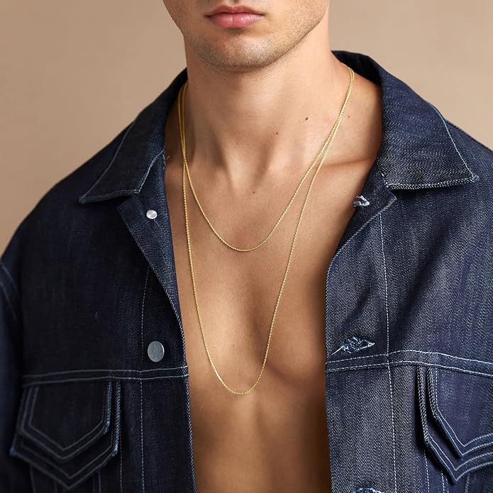 PAVOI 22K Gold Plated Chain Necklace For Women | Italian Solid 925 Sterling Silver Necklace for Men | Cuban Link, Rope, Snake & Rope Diamond-Cut Herringbone | Trendy Unisex Jewelry