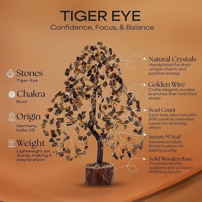 Tiger Eye Gemstone Tree, Crystal Tree, Home Decor, Birthday Gifts for Women, Office Desk Decor, Bonsai Trees for Positive Energy, Crystals & Healing Stones Fake Plants, Office Desk Accessories 10-12"