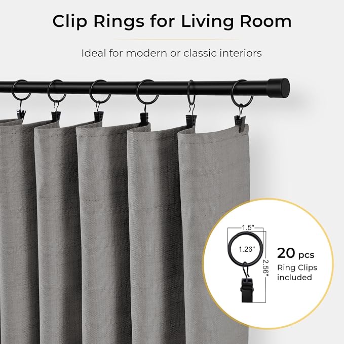 INOVADAY 100% Blackout Curtains for Bedroom, Stoic Gray Black Out Curtains 96 Inch Long, Clip Rings Linen Blackout Drapes, Thermal Insulated Room Darkening for Living Room, 2 Panels - W50xL96