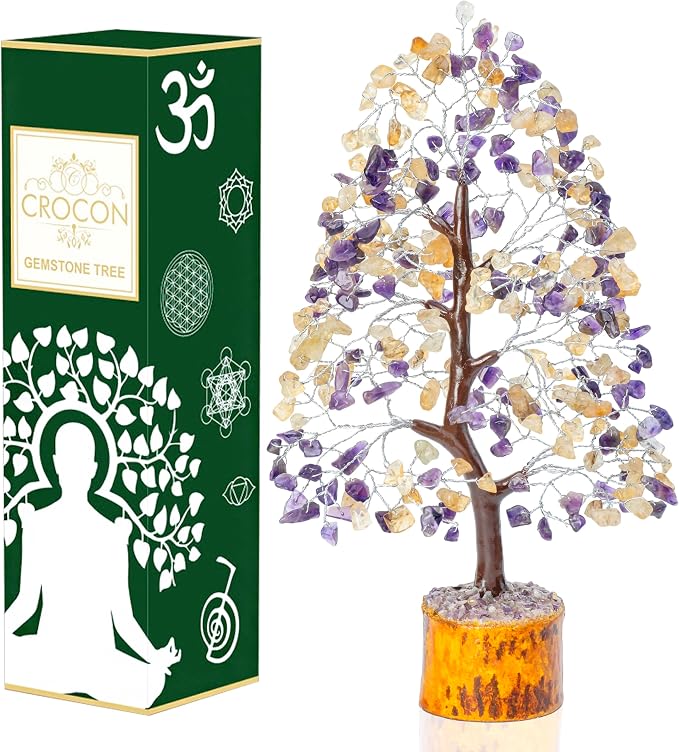 Crocon® Amethyst & Citrine Crystal Tree of Life for Unique Gifts for Mom, Dad, Home and Office Decor, Handmade Gemstone Healing Crystals Tree for Positivity, Good Luck, Birthday Gifts for Women, Men