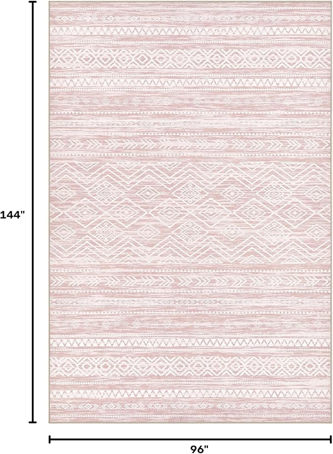 Tortania Area Rug Living Room Rugs- 8x12 Washable Large Soft Neutral Boho Moroccan Bohemian Farmhouse Rug Indoor Floor Carpet for Bedroom Under Dining Table Home Office Decor - Pink