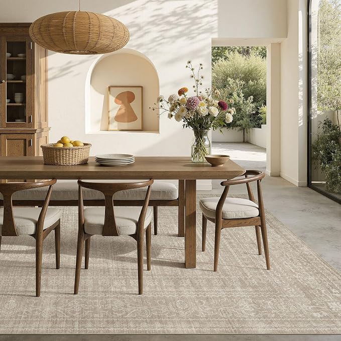 Nakagishi 12x15 Area Rugs Living Room: Washable Large Vintage Rug Neutral Non-Slip Soft Stain Resistant Indoor Carpet for Bedroom Nursery Dining Room Office Playroom - Brown