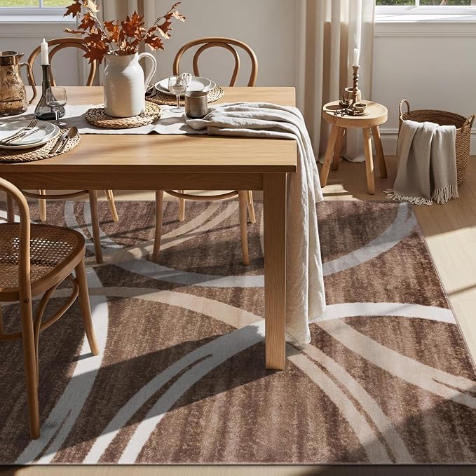 Rugshop Wavy Circles Modern Fade-Resistant Area Rug Brown 5'3" x 7'3"