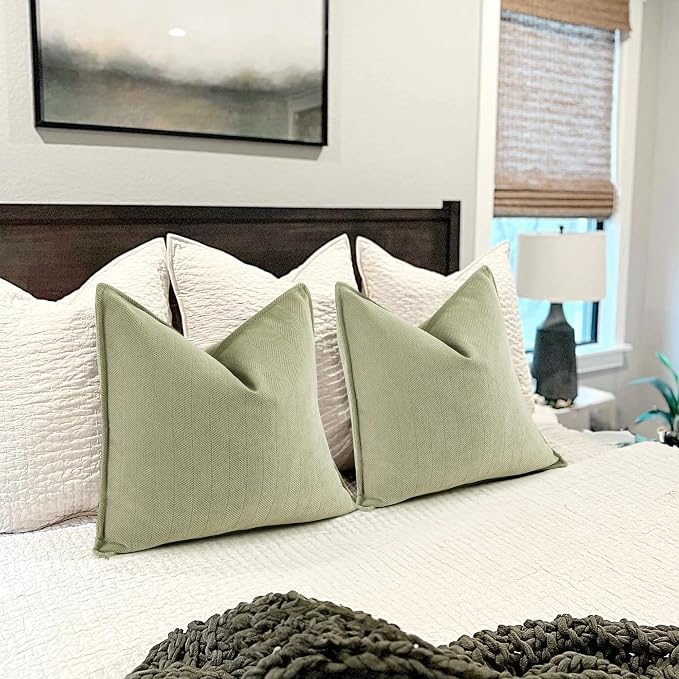 ZWJD Sage Green Pillow Covers 16x16 Set of 2 Chenille Throw Pillow Covers with Elegant Design Soft and Luxurious Decorative Throw Pillows for Couch, Bed, and Home Decor