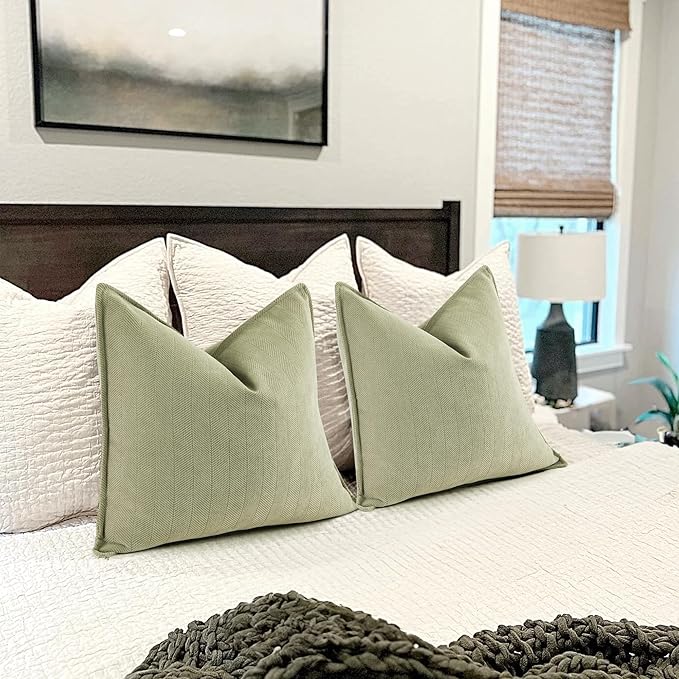 ZWJD Sage Green Pillow Covers 20x20 Set of 2 Chenille Throw Pillow Covers with Elegant Design Soft and Luxurious Decorative Throw Pillows for Couch, Bed, and Home Decor