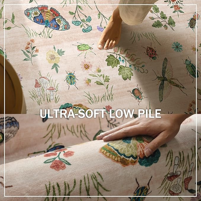 Machine Washable Rugs for Living Room: 8x10 Area Rugs Stain Resistant Non Slip Low Pile Soft Lightweight Carpet Rugs for Bedroom Kitchen Dining Room Nursery Kids Room Farmhouse