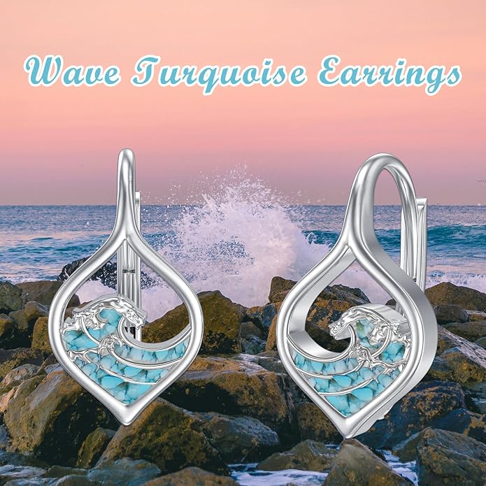 PROESS Moonstone Turquoise Malachite Dangle/Hoop Earrings 925 Sterling Silver Infinity/Wave/Celtic Knot/Clover Filigree Teardrop Earrings Jewelry Presents for Women