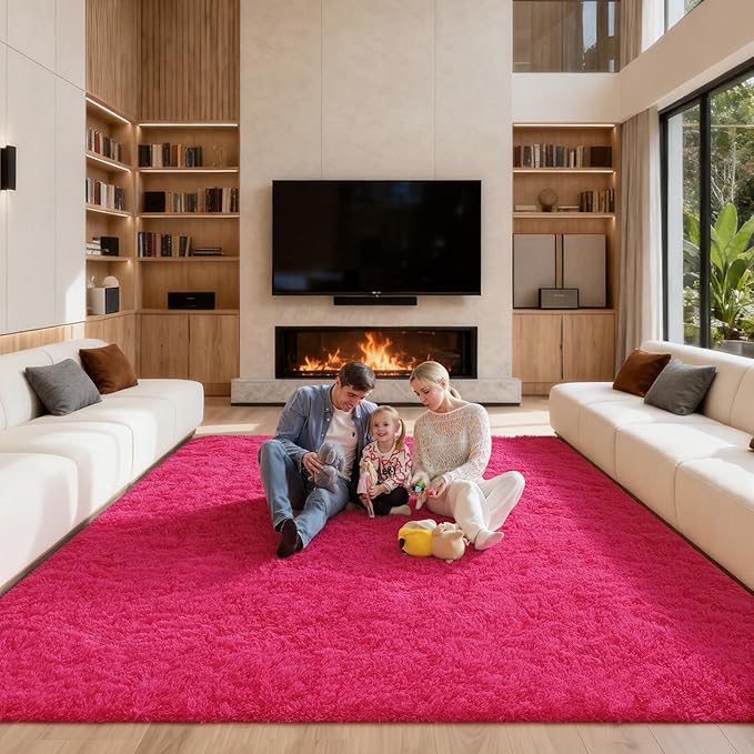 Area Rugs 9x12 Living Room, Large Fluffy Rugs for Bedroom, Fuzzy Shag Soft Non-Slip Carpet for Kids Girls and Boys Nursery Dorm Indoor Room Home Decor (9ft X 12ft, Hot Pink)