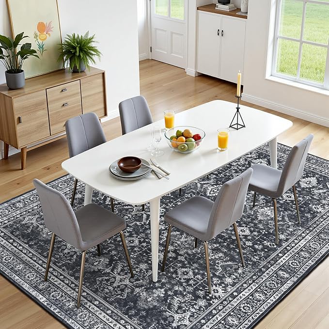 Lofus 8x10 Area Rug for Living Room,Black Washable Area Rugs with Non-Slip Backing,Soft Boho Carpets for Bedroom Dining Room Home Office Indoor Nursery