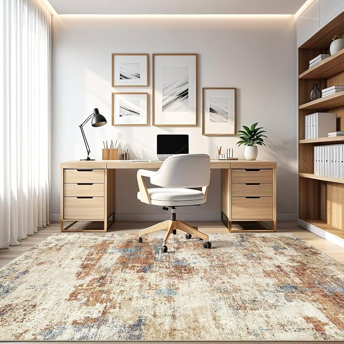 5x7 Area Rugs Washable Rug: Large Abstract Modern Soft Stain Resistant Indoor Floor Non-Slip Accent Carpet for Living Room Bedroom Nursery Playroom Dining Room Office Dorm Home House- Blue Orange