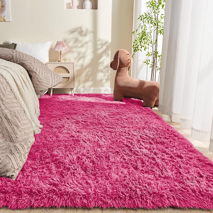 OPPODREAM 5x7 Hot Pink Rugs for Bedroom, Ultra-Soft Fluffy Area Rugs for Living Room, 5 x 7 Shag Carpet for Nursery, Kids, Girl, Boy, Baby, Plush, Fuzzy, Shaggy, Cute Home Decor