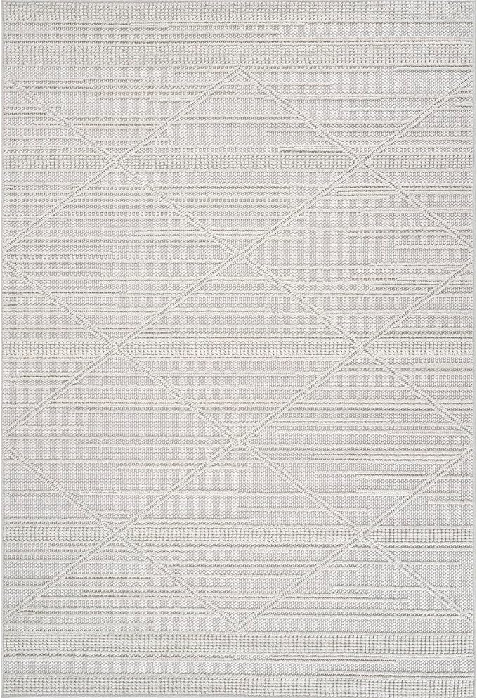 CAMILSON Micro Loop Rug 8x10 Modern Luxury Geometric Pattern Area Rugs Soft High and Low Pile Stain Resistant Easy-Cleaning Non-Shedding for Living Room Office Indoor Carpet (8 x 10 / White)