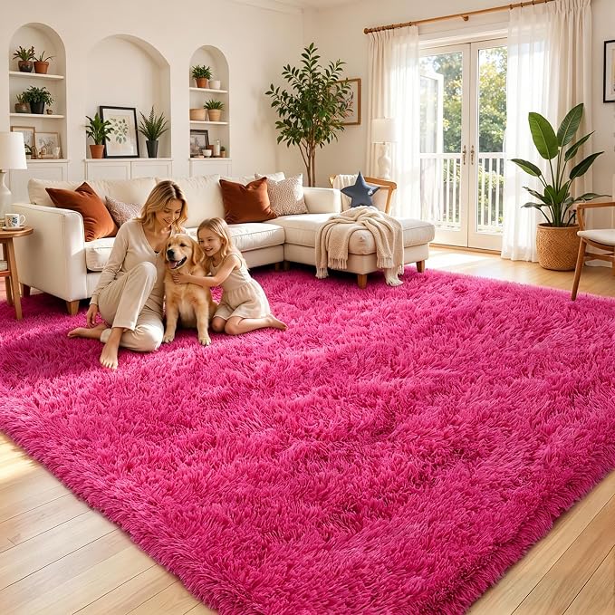 Rugs for Living Room 5x8, Alfombras para Salas Shag Large Plush Soft Area Rug, Shaggy Carpets for Bedroom,Boys Girls Home Decor Aesthetic(Hot Pink, 5 x 8)