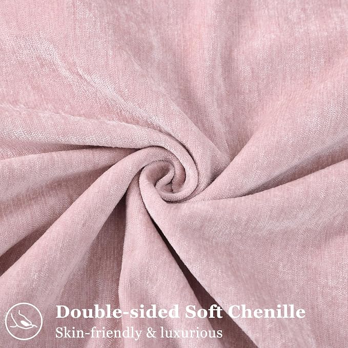 decorUhome Chenille Blush Pink Velvet Throw Pillow Covers 26x26 Set of 2 | Fall Soft Euro Sham Couch Decorative Modern Farmhouse Pillow Cases with Elegant Design for Sofa Bed Living Room Home Decor