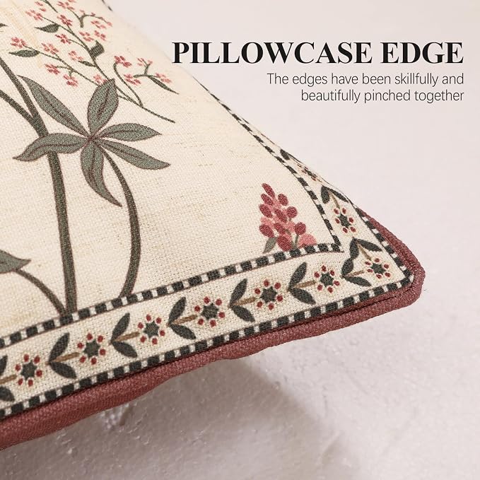 ISAENNE Designer Vintage Linen Throw Pillow Cover,28"x12"-Helena A | Elegant French Rectangle Pillow Cover,Concealed Zipper Design,Floral Pattern,Sofas,Bedroom,Living Room,Lounge Chairs