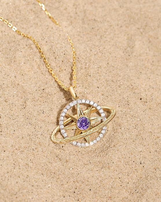 FANCIME Stellar Promise Birthstone Necklace for Women White Gold Plated Sterling Silver Planet Star Pendant Fine Jewelry Anniversary Birthday Mothers Day Gifts for Women Wife Friend Her