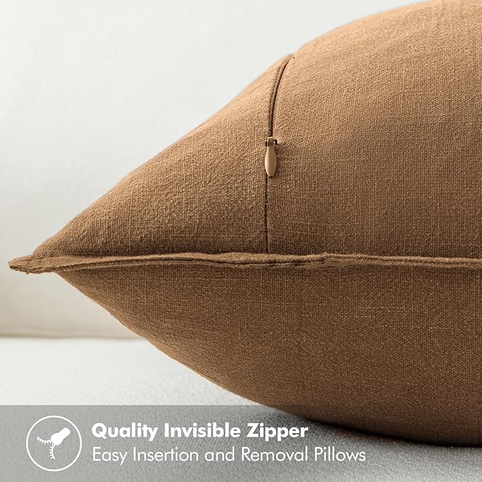 MIULEE Decorative Linen Pillow Covers 18x18 Inch Brown | Boho Farmhouse Fall Autumn Couch Throw Pillows for Bed, Pack of 2 Accent Modern Pillowcases, Sofa Livingroom Home Decor