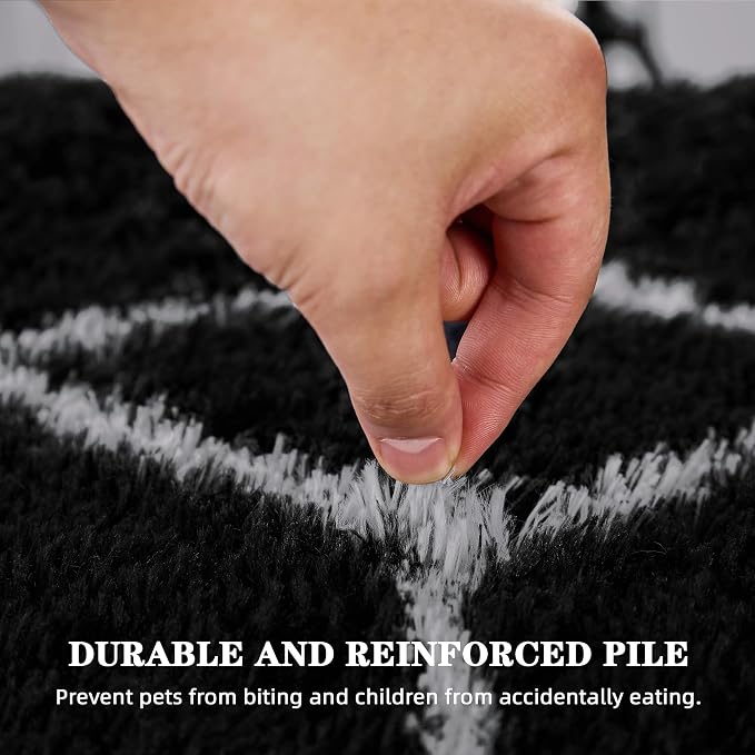 Fluffy Rug for Bedroom, Soft 5x7 Black Shag Plush Geometric Area Rugs | Modern Black and White Rug, Non Slip Carpet for Living Room, Aesthetic Home Decor, Fuzzy Floor Mat for Nursery Teen Dorm