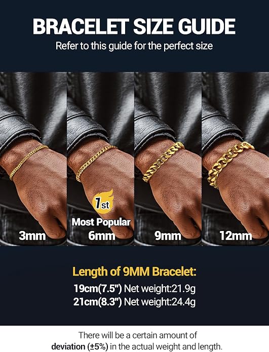 PROSTEEL Stainless Steel Bracelets for Men Women, Gold/Silver/Black, Cuban Link Bracelet Adjustable, Jewelry with Gift Box