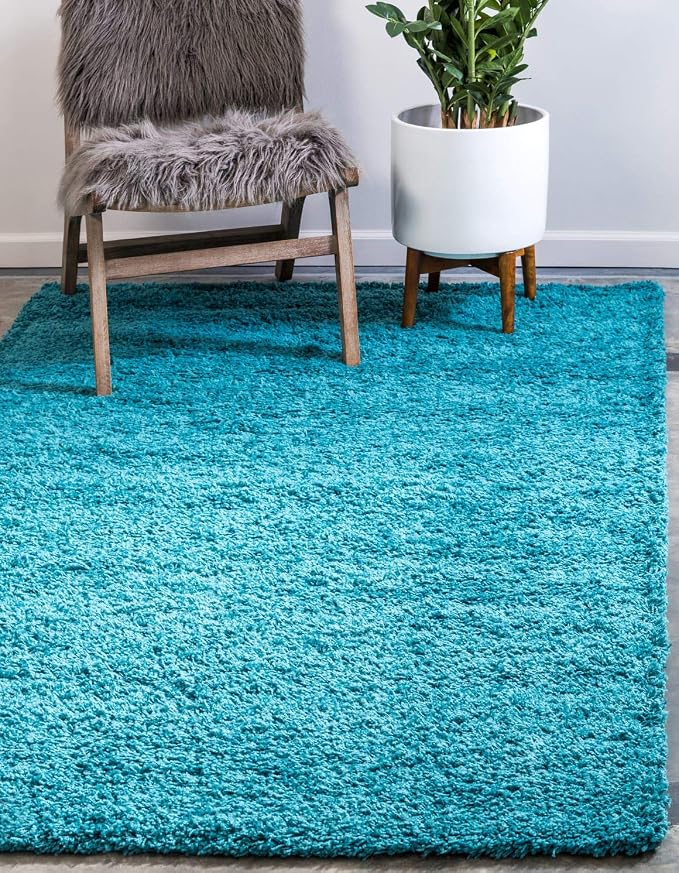 Unique Loom Solid Shag Collection Area Rug (2' 2" x 3' 1" Rectangle, Deep Aqua Blue)