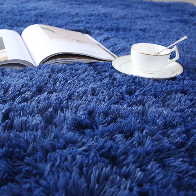 Blue Area Rug 7x10 Living Room - Fluffy Soft Carpet | Cloud-Soft Comfort: Microfiber Memory Foam Layers Cradle Every Step - Cozy Warmth Your Whole Family Will Sink Into Daily