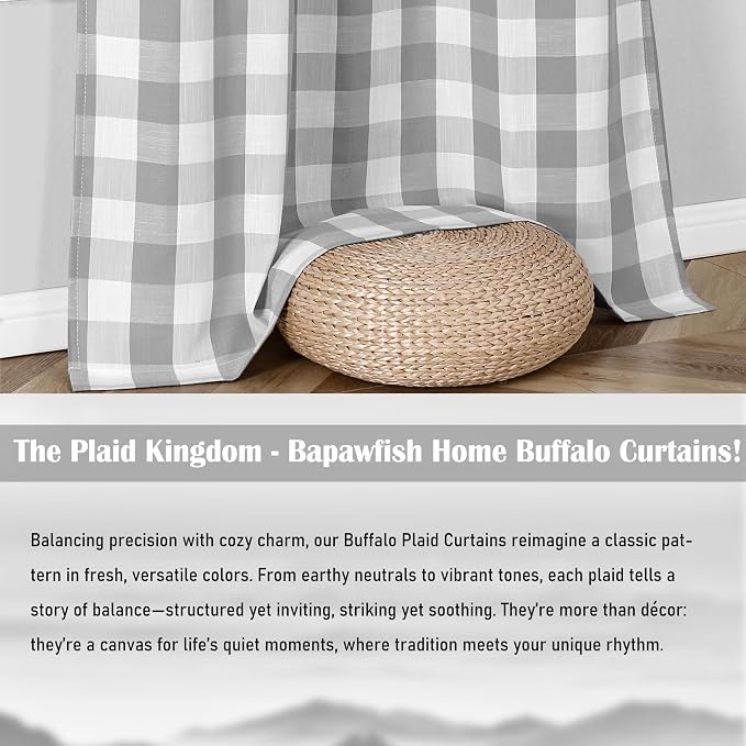 95 Inch Buffalo Plaid Window Curtain Panels,Gingham Checkered Semi Sheer Drapes,Farmhouse Rustic Rod Pocket Window Treatment for Bedroom Living Room,2 Panels,40"x95",Gray | Check Gingham Drapes,Yarn Dyed Light Filtering Fabric,Farmhouse Window Treatmen...