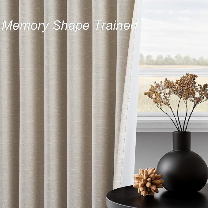Topfinel Cream Linen Blackout Curtains 102 Inch Length 2 Panels Set for Living Room Bedroom Back Tab Thermal Insulated 100% Black Out Linen Drapes Room Darkening Cabin Curtains Beige