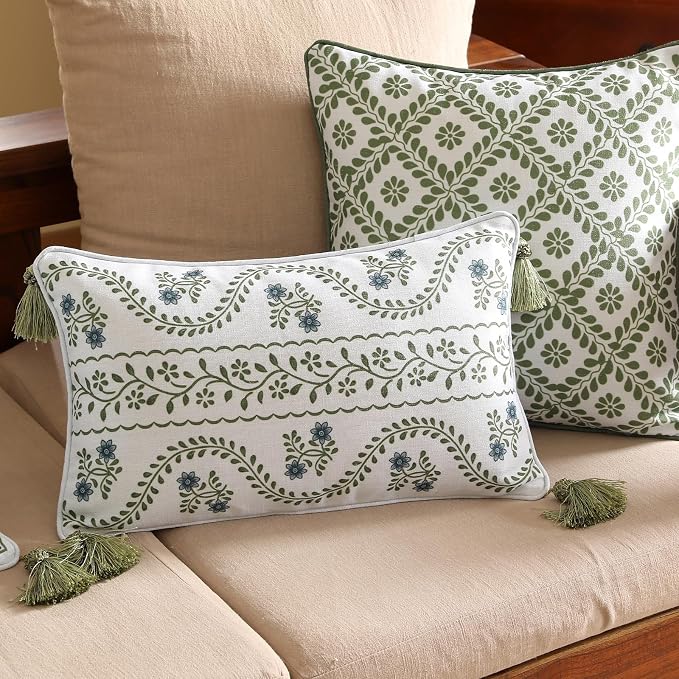 ISAENNE Designer Vintage Linen Throw Pillow Cover,18"x18"-Mosella C | French Elegant Square Decor Pillow Cover,Concealed Zipper Design,Floral Pattern,Sofa,Bedroom,Living Room,Lounge Chairs