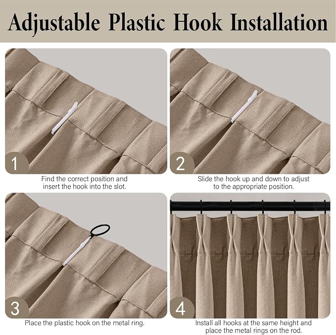 MIULEE Pinch Pleated Thick Linen Curtains 90 Inch 4 Panels Set Back Tab Memory Trained Pinch Pleat Semi Sheer Light Filtering Privacy Curtain Let Light in Window Drapes for Living Room Bedroom Taupe