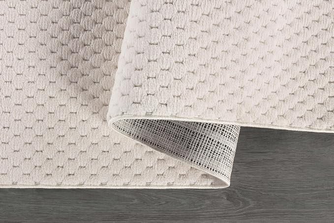 CAMILSON Modern Runner Rug 2x7 Luxury Pebble Pattern Micro Loop Hallway Rugs Soft High-Low Pile Stain Resistant Easy to Clean Non-Shedding Durable Entryway Kitchen Indoor Area Carpet (White)