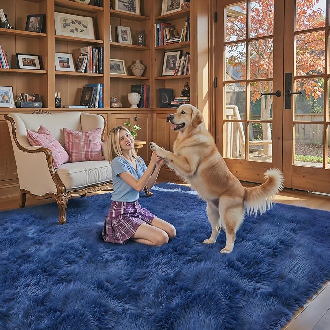 Fluffy Rug Shag Area Rug,Royal Blue 3x5 Area Rugs for Bedroom | Non-Slip Small Soft Bedside Rug for Entryway,Living Room and Home Office