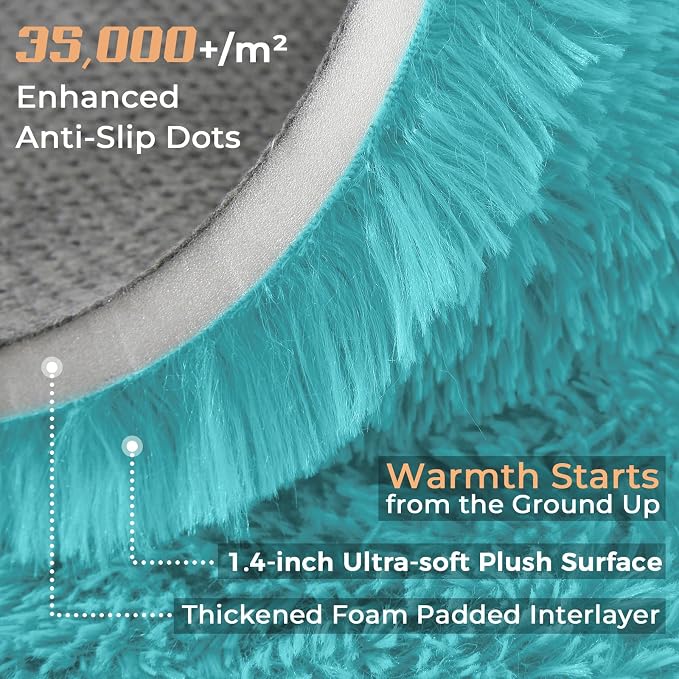 OPPODREAM 4x6 Aqua Blue Rugs for Bedroom, Ultra-Soft Fluffy Area Rugs for Living Room, 4 x 6 Shag Carpet for Nursery, Kids, Girl, Boy, Baby, Plush, Fuzzy, Shaggy, Cute Home Decor