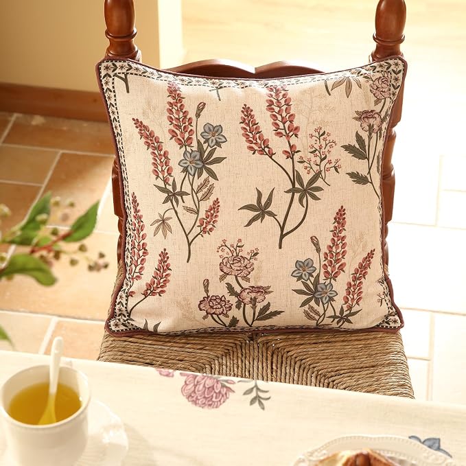 ISAENNE Designer Vintage Linen Throw Pillow Cover,18"x18"-Helena A | Elegant French Square Decor Pillow Cover,Concealed Zipper Design,Floral Pattern,Sofas,Bedroom,Living Room,Lounge Chairs