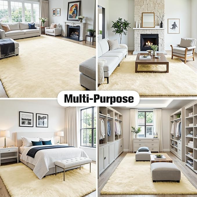 5x7 Area Rug for Living Room, Ultra Soft Fluffy Cream White Rugs for Bedroom, Non Slip Large Shag Carpet, Fuzzy Plush Nursery Rug, Thick Washable Indoor Floor Carpets for Kids Office Dorm Home Decor