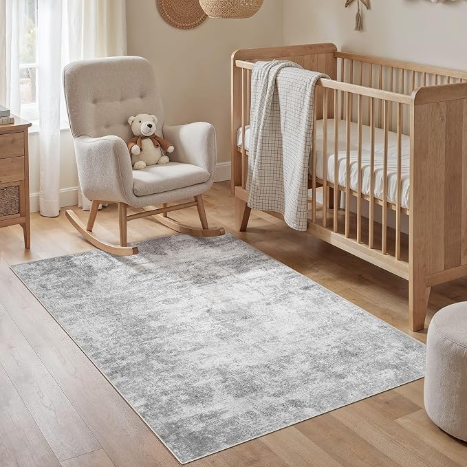 cotiled 3x5 Washable Rug Abstract Soft Non Slip Entryway Rugs | Stain Resistant, Robot Vacuum & Pet Friendly, Low-pile, For Living Room, Bedroom, Dining Table, Nursery Grey