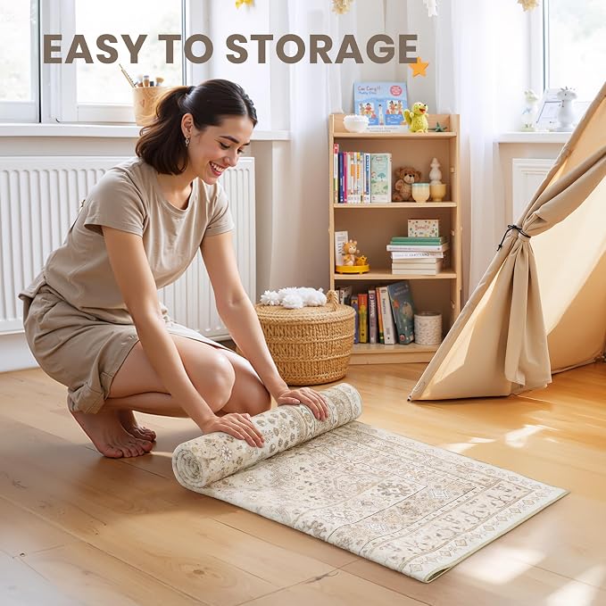 zesthome Rug Runners for Hallways Non Slip - 2x8 Runner Rug for Bedroom, Washable Runner with Rubber Backing, Soft Low-Pile Carpet for Kitchen, Laundry, Bathroom (Cream/Beige,2'x8')