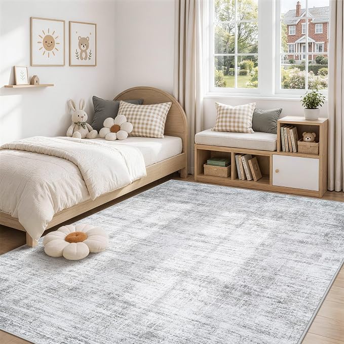 5x7 Area Rugs for Living Room Washable Rugs Neutral Abstract Large Rug Soft Modern Carpet Non-Slip Stain Resistant Low Pile Rug for Bedroom Dining Room Nursery Home Office Under Table Area Rug Grey