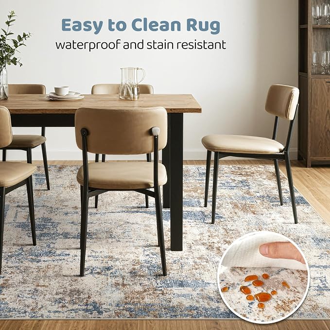 10x13 Area Rug Living Room: Washable Large Abstract Modern Soft Rugs Stain Resistant Indoor Floor Non Slip Accent Carpet for Bedroom Nursery Playroom Office Dining Room Dorm Home House- Tan