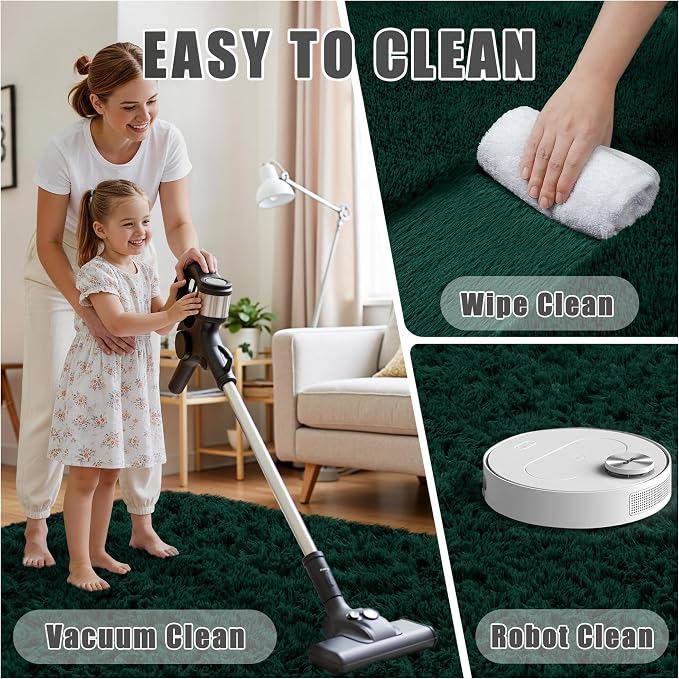 8x10 Area Rug for Living Room:Ultra Soft Fluffy Shag Purple Rugs,Large Fuzzy Plush Indoor Non Slip Carpet Washable Rug for Bedroom Kids Nursery Office Dorm Modern Decor(Dark Green 8'x10')