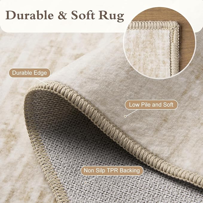 8x10 Area Rugs for Living Room Non Slip Machine Washable Rug Distressed Abstract Soft Indoor Carpet Neutral Boho Rug for Bedroom Dining Room Playroom Office, Beige
