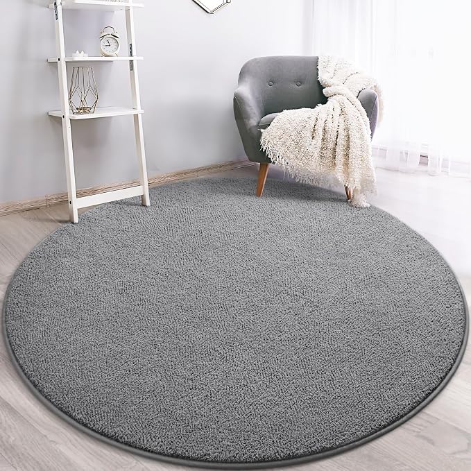 Gifeas Ultra Soft Round Area Rugs for Living Room Bedroom, 5x5 Feet Grey Thickened Memory Foam Modern Indoor Circle Carpets, Non-Slip Comfy Circular Rug for Boys Girls Nursery Room Home Decor
