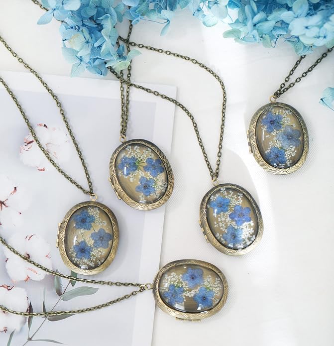 Handmade Oval Shaped Photo Locket with dried Pressed Flowers Locket pendant Necklace