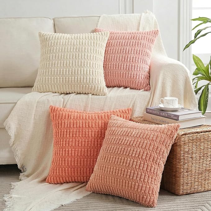 Fancy Homi 4 Packs Decorative Throw Pillow Covers for Living Room Couch Bed, Modern Farmhouse Boho Home Décor Accent Cushion Case, 14" x 14", Pink Series