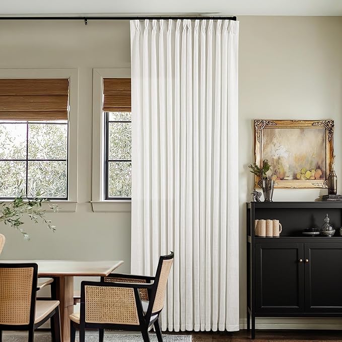 Pinch Pleated Linen Curtains 126 Inches Long for Living Room Bedroom Light Filtering Modern Neutral Window Drape 126 Inch 2 Panels Set with Hooks Rings Extra Long Semi Sheer Curtain Beige White