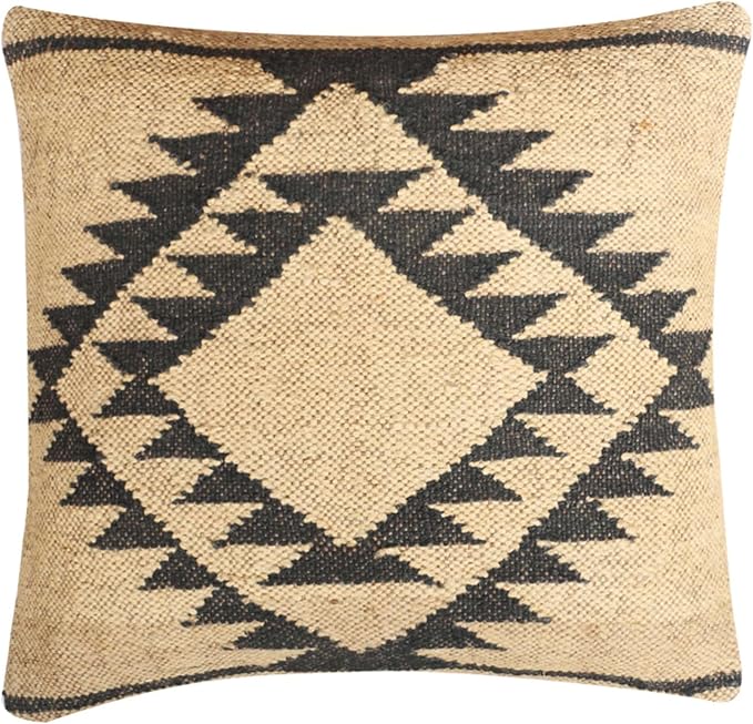Set of 4 Geometric Wool Jute Square Throw Pillow Covers -Decorative 18 x 18 Inches Multicolour Cushion Covers Perfect for Sofa/Couch/Bed/Home/Outdoor/Car (Multicolour - 10)