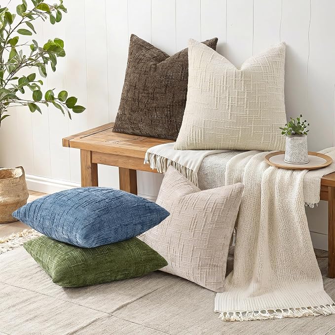 decorUhome Textured Chenille Throw Pillow Covers 22x22 Set of 2 Dusty Brown | Fall Modern Farmhouse Soft Cozy Slubby Couch Pillow Cases Boho Decorative Pillow Cases for Bed Sofa Living Room Home Decor